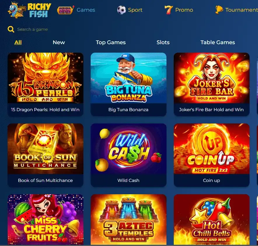 Richy Fish Casino affiliate landing preview